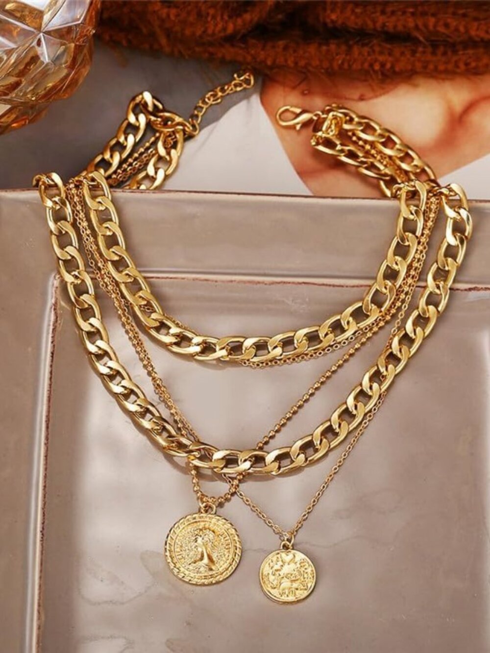 Retro Gold Pirate Layered Necklace with Coin Pendant - Picture 3 of 6